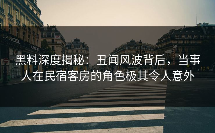 黑料深度揭秘：丑闻风波背后，当事人在民宿客房的角色极其令人意外